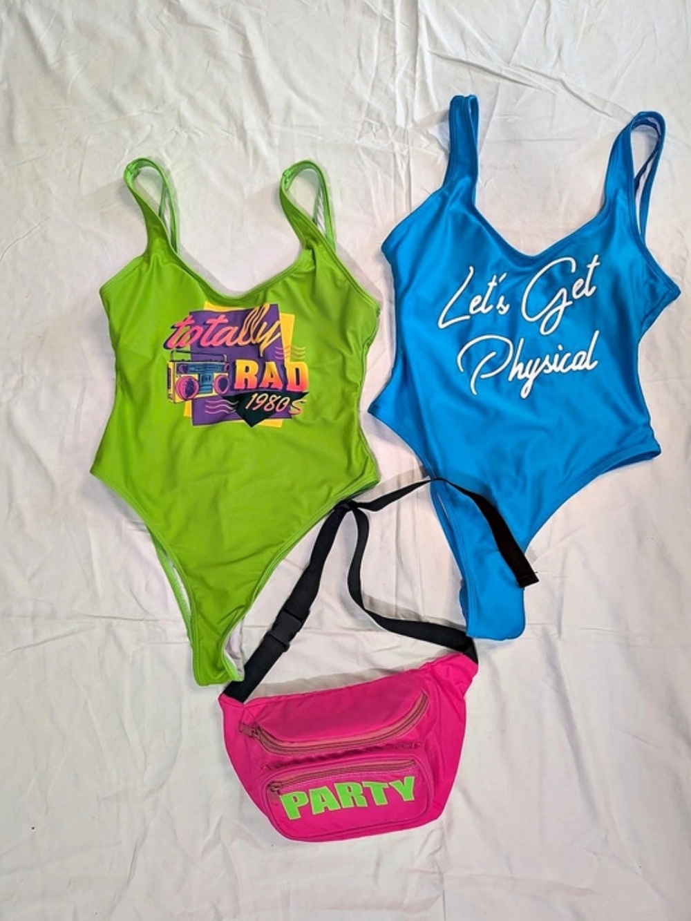 MIAIULIA 80s Retro Costume Set Swimsuit Bodysuit Let's Get Physical Rad Small